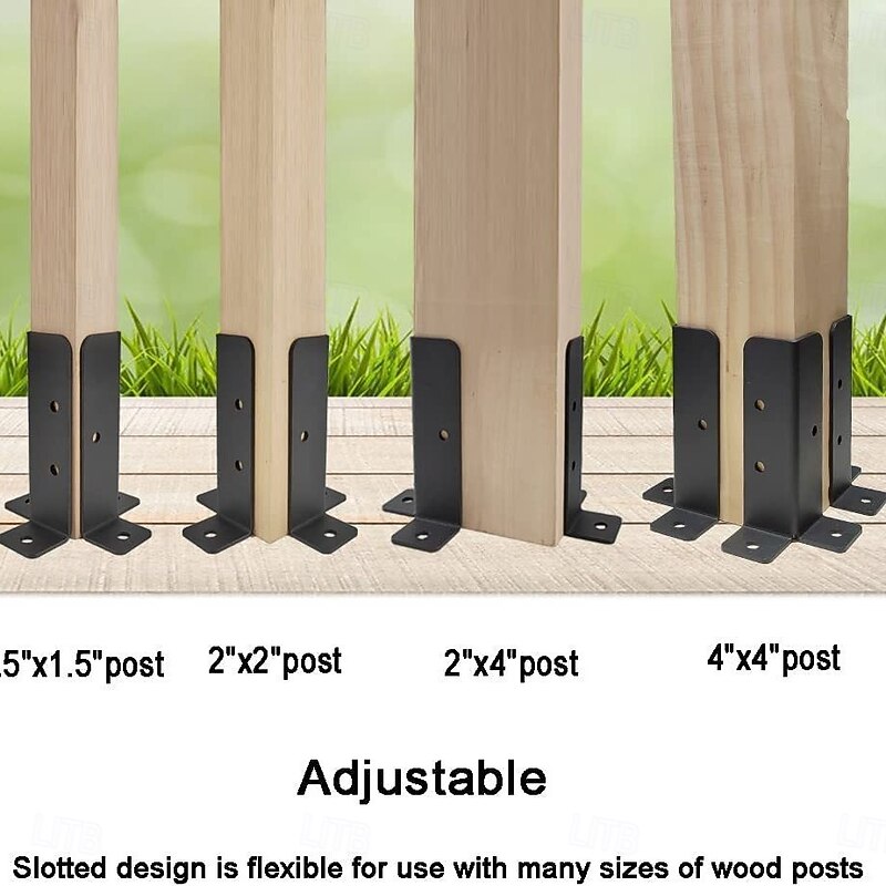 Adjustable Deck Post Anchor Bracket Set for 1.5x1.5-2x2-2x4-4x4 Post Heavy Metal Support Wooden Fence and Gazebo3