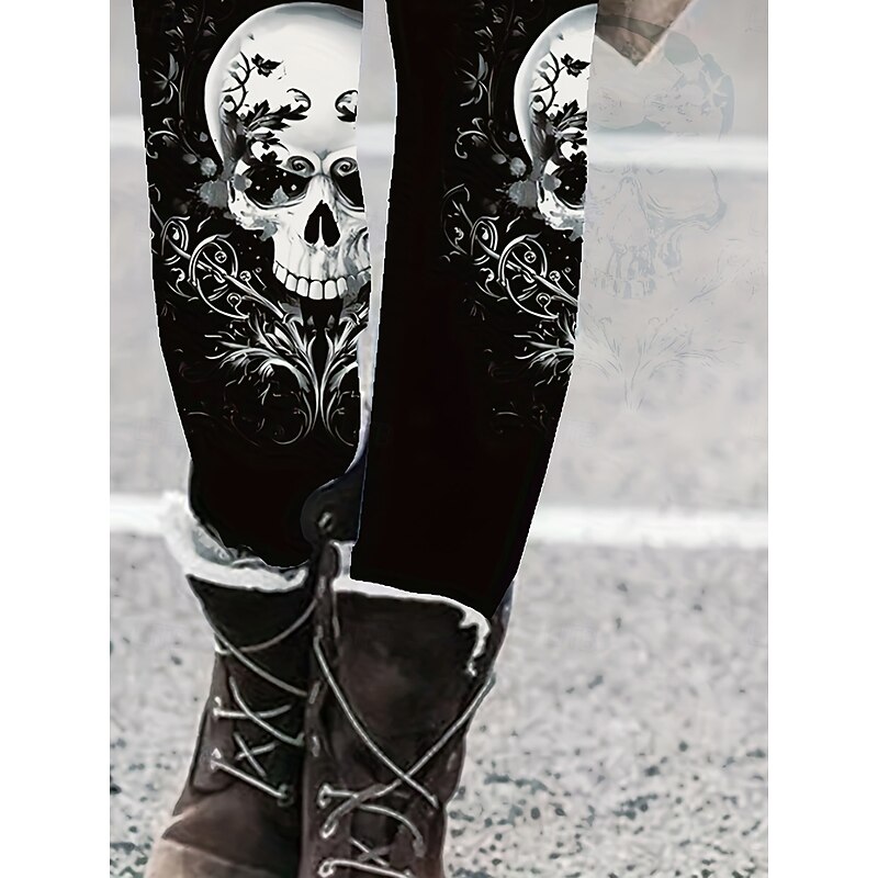 Women's Leggings Vacation Vintage Fashion Full Length High WaistPantsHalloween Graphic Skull Printing Soft Breathable High Elasticity Outdoor Street Causal Black Spring Fall Winter Slim Fit3