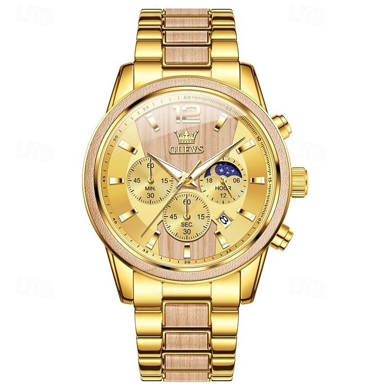 The New Olevs Men'S Business Watch With A Stainless Steel And Wood Head Strap Luminous Small Three Hands Waterproof Calendar Multi-Functional Quartz Watch High-End Casual And Fashionable Men'S Sp3