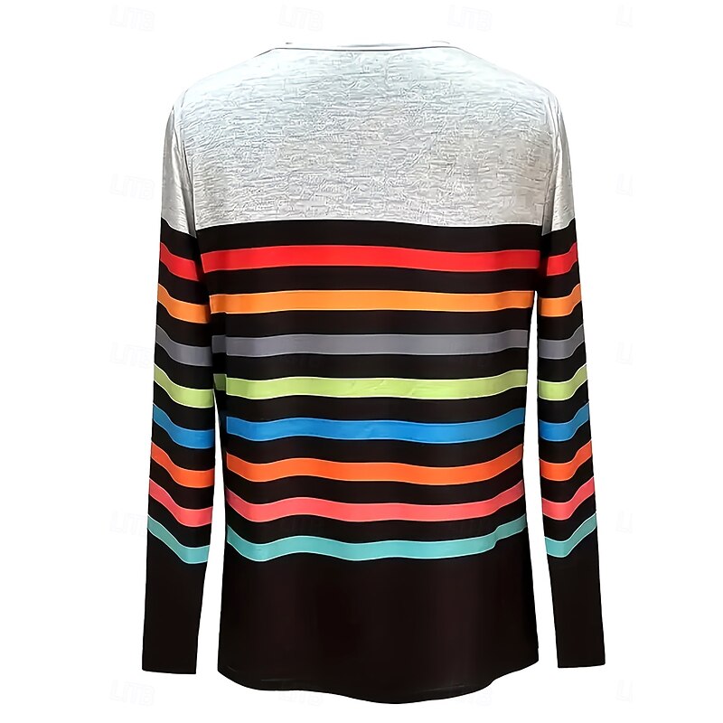 Women's T Shirt Graphic Geometric Striped Vintage Stylish Classic Long Sleeve V Neck Regular Tops Daily Print Gray Summer Spring Fall2
