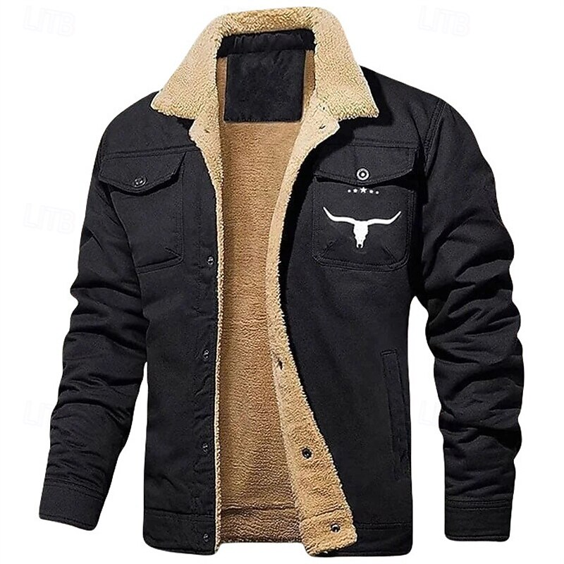 Men's Winter Jacket Fleece Jacket Cargo Jacket Casual Jacket Vacation Daily Thermal Warm Pocket Fleece Winter Cow Fashion Streetwear Lapel Regular Black White Army Green Dark Blue Dark Gray Jacket