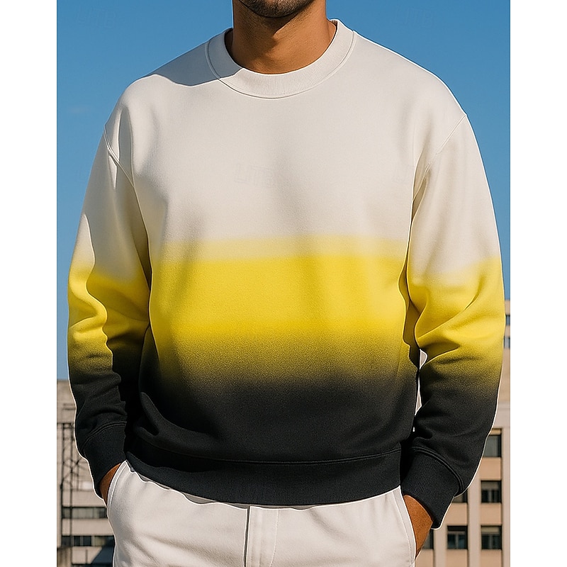 Men's Pullover Sweatshirt Casual Tops Long Sleeve Top Athleisure Color Gradient Outdoor Travel Sports Sportswear Activewear Black White Purple4