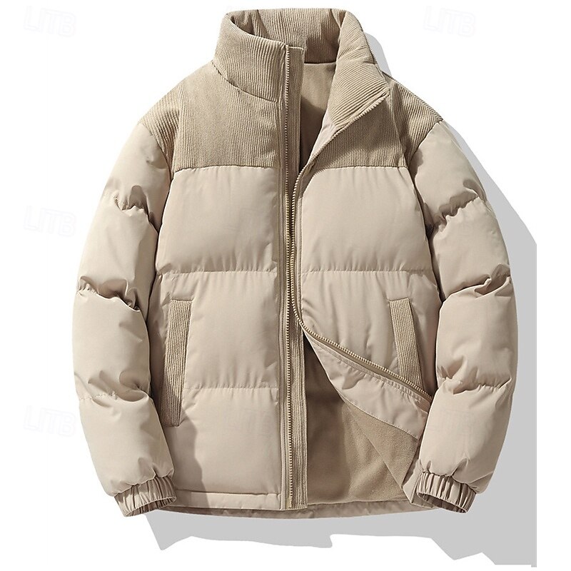 Men's Winter Coat Puffer Jacket Padded Jacket Pocket Polyster Vacation Daily Wear Date Regular Fashion Casual Comfortable Thermal Warm Fall & Winter Solid / Plain Color Black Pink Navy Blue Brown