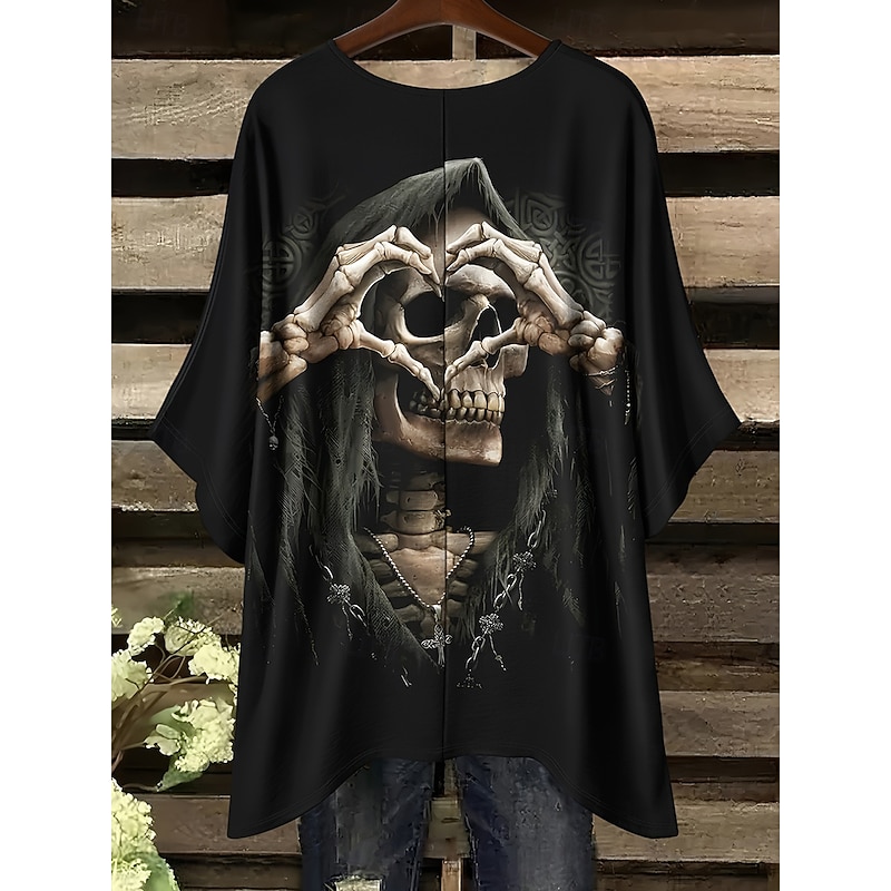 Halloween Women's Blouse Graphic Vintage Daily Casual Short Sleeve Half Sleeve Batwing Sleeve Crew Neck Long Tops Daily Holiday Blue Purple Brown Khaki Summer Spring2