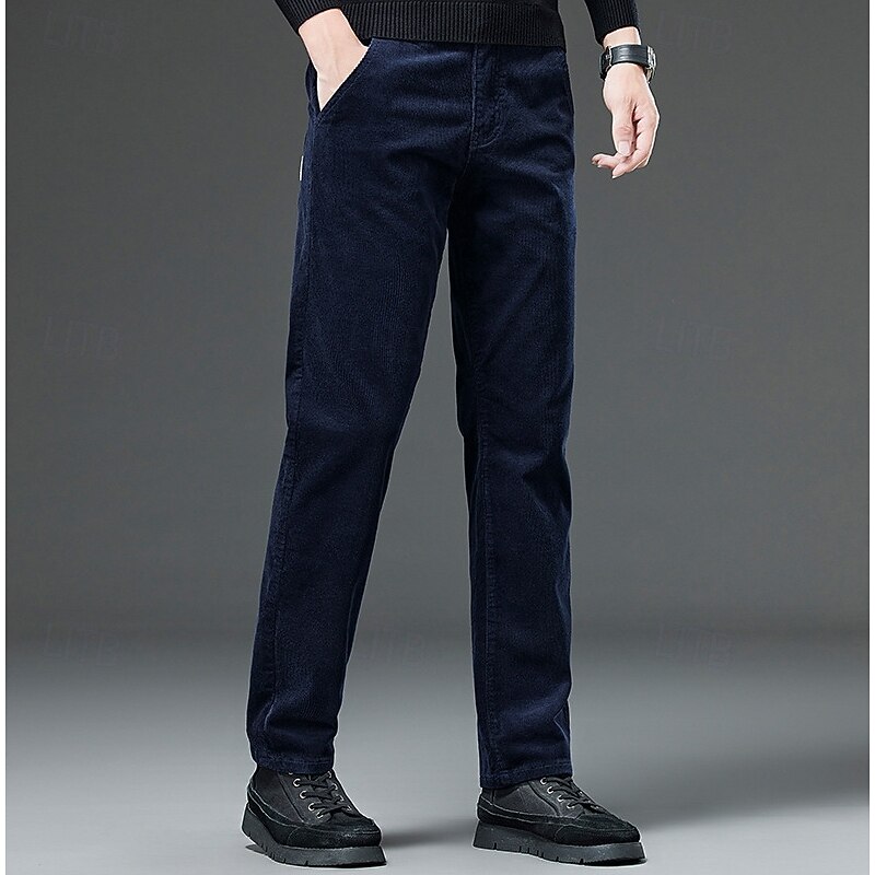 Men's Dress Pants Corduroy Pants Trousers Chinos Pocket Buttons Plain Comfort Formal Party Work Fashion Classic Style Black Wine Micro-elastic4