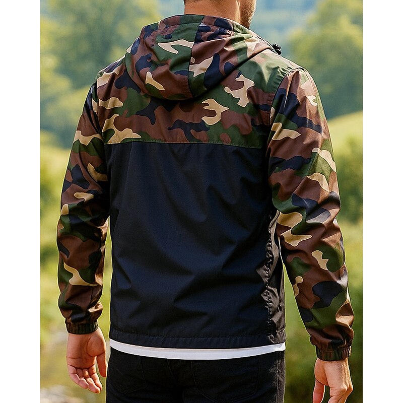 Men's Windbreaker Softshell Jacket Hiking Jacket Outdoor Waterproof Windproof Hiking Outfits Hiking Clothes Spring Autumn / Fall Top Camping / Hiking / Caving Running Camo Army Green Red Blue2