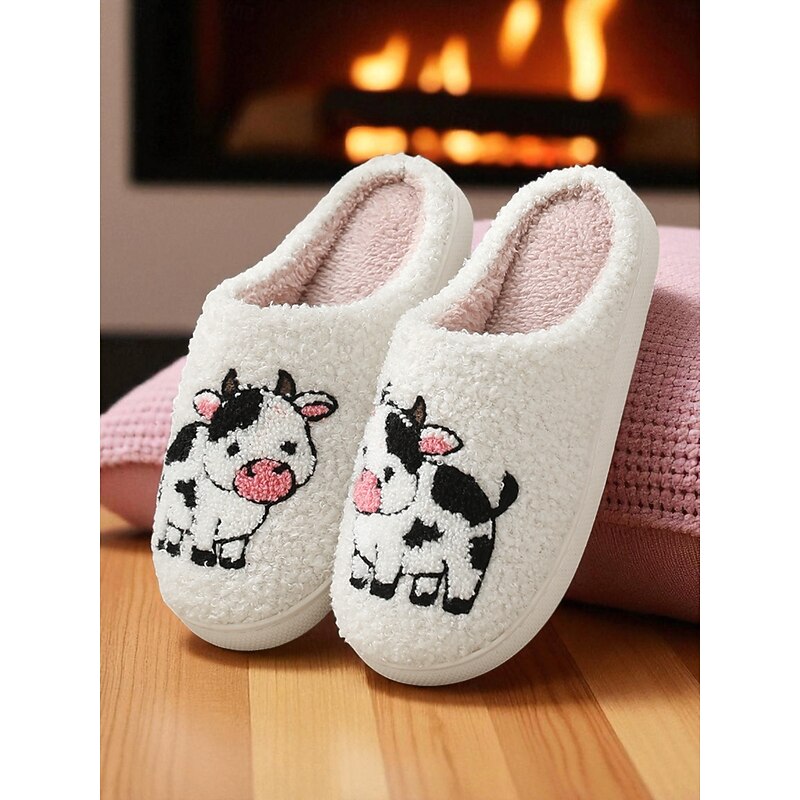 Women's White Faux Fleece Slippers with Cute Corgi Pattern– Cozy Indoor Winter House Shoes for Home, Bedroom and Lounge4