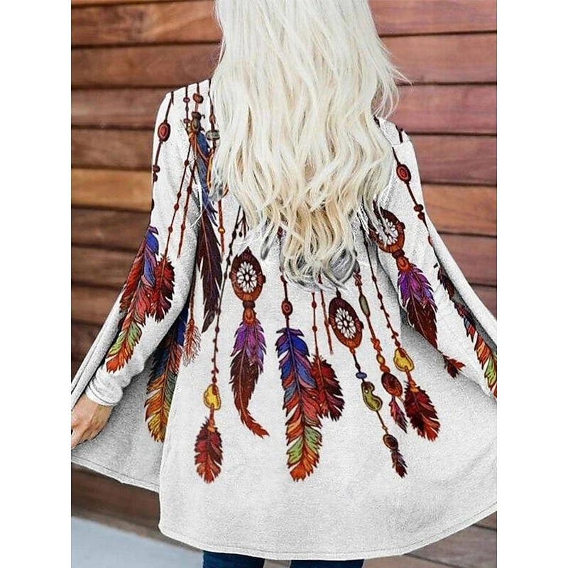 Women's Casual Jacket Warm Comfortable Irregular Hem Open Front Elegant Vintage Fashion Modern Street Casual Athleisure Daily Long Collarless Loose Fit Long Sleeve Outerwear White Red Green Fall