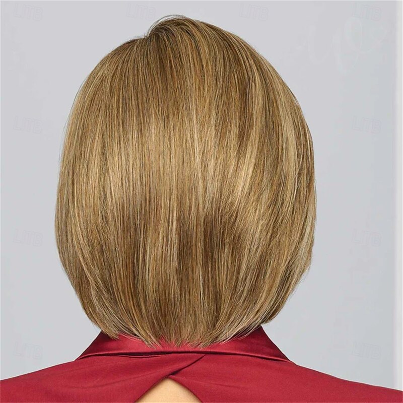 Women’s Short Bob Wig Blonde with Brown Highlights Natural Looking Realistic Synthetic Hair Heat Resistant Side Part Elegant Daily Wear Fashion Style4