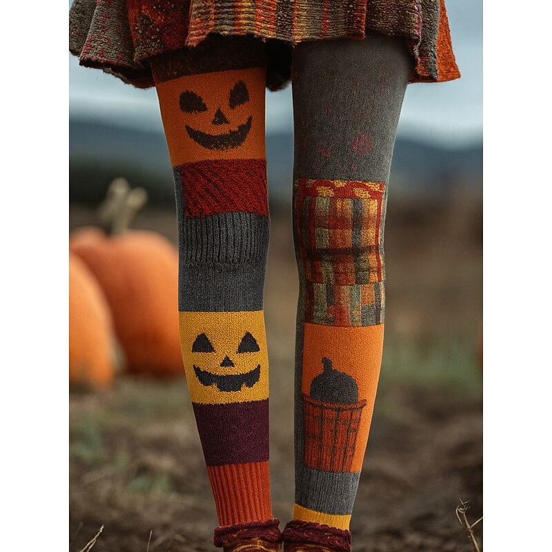 Women's Leggings Vacation Vintage Ethnic Style Full Length High WaistPantsHalloween Graphic Pumpkin Monster 3D Print Quick Dry Breathability Soft Stretchy Outdoor Home Causal Blue Orange Khaki Fall3