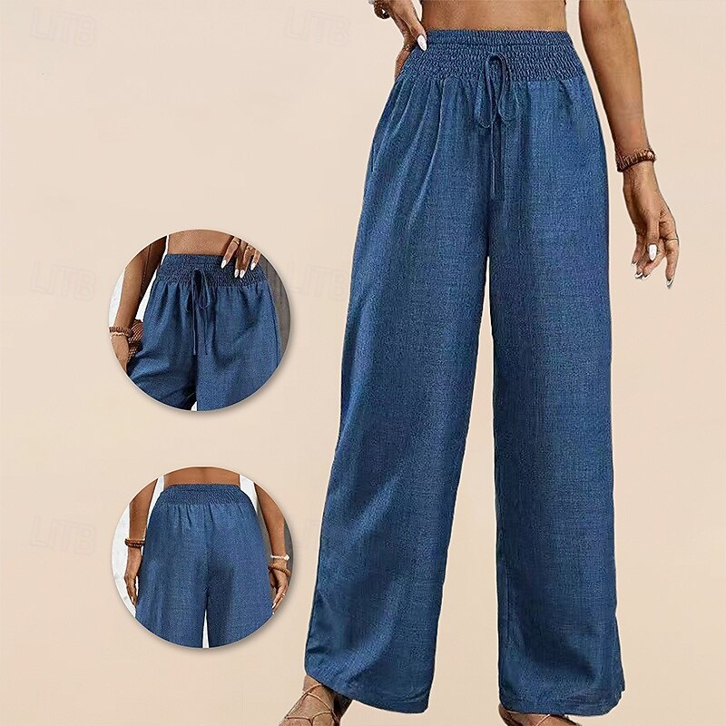 Women's Wide Leg Pants Casual Straight Leg Pants High Waist Athletic Pilates Running Bottoms Solid Color Blue Fall Sports Activewear