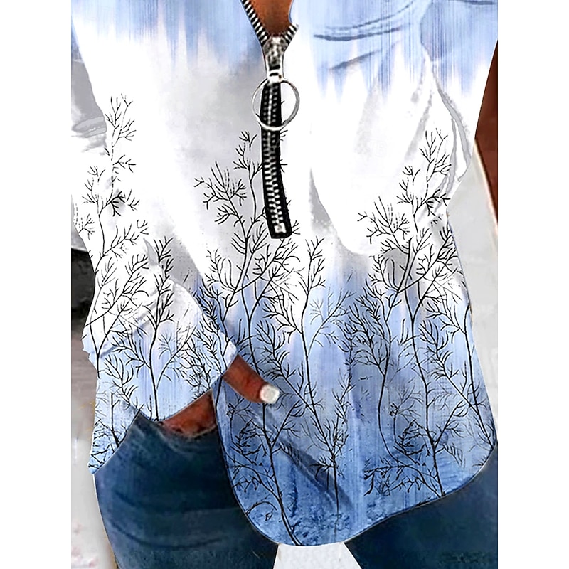 Women's Pullover Sweatshirt Zip Up Sweatshirts Floral Graphic Fashion Casual Long Sleeve Crew Neck Regular Tops Street Dailywear Zipper Print Blue Spring Fall Winter3