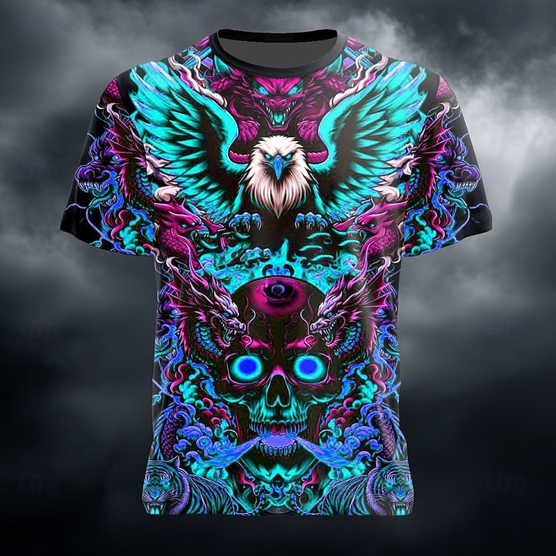 Halloween Men's Devil T Shirt Short Sleeve T shirt 3D Print Crew Neck Shirt Exaggerated Designer Horror Party Street Holiday Red Blue Green Summer Spring All Seasons Clothing Apparel S M L XL XXL XXXL3