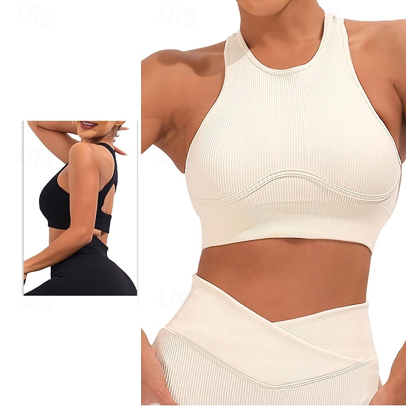 Women's Workout Tank Tops Sports Bra Underwear Medium Support Breathable Backless Solid Color Sport Activewear Black White Gym Workout Athletic