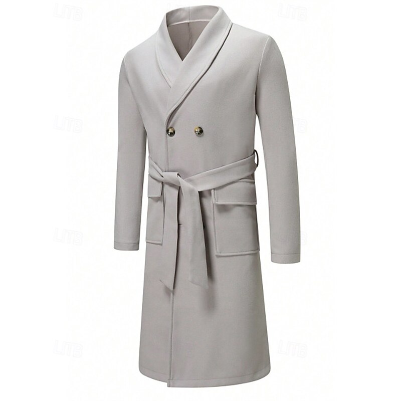 Men's Overcoat Trench Coat Long Trench Coat Vacation Daily Fall Winter Polyester Thermal Warm Windproof Outerwear Clothing Apparel Fashion Classic Plain Pocket Lapel Double Breasted4