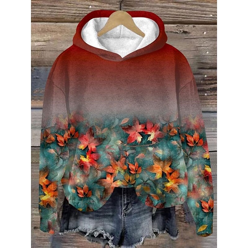 Women's Pullover Hoodie Sweatshirt Floral Streetwear Casual Long Sleeve Hooded Regular Tops Street Holiday Pocket Print Pink Wine Beige Fall Winter2