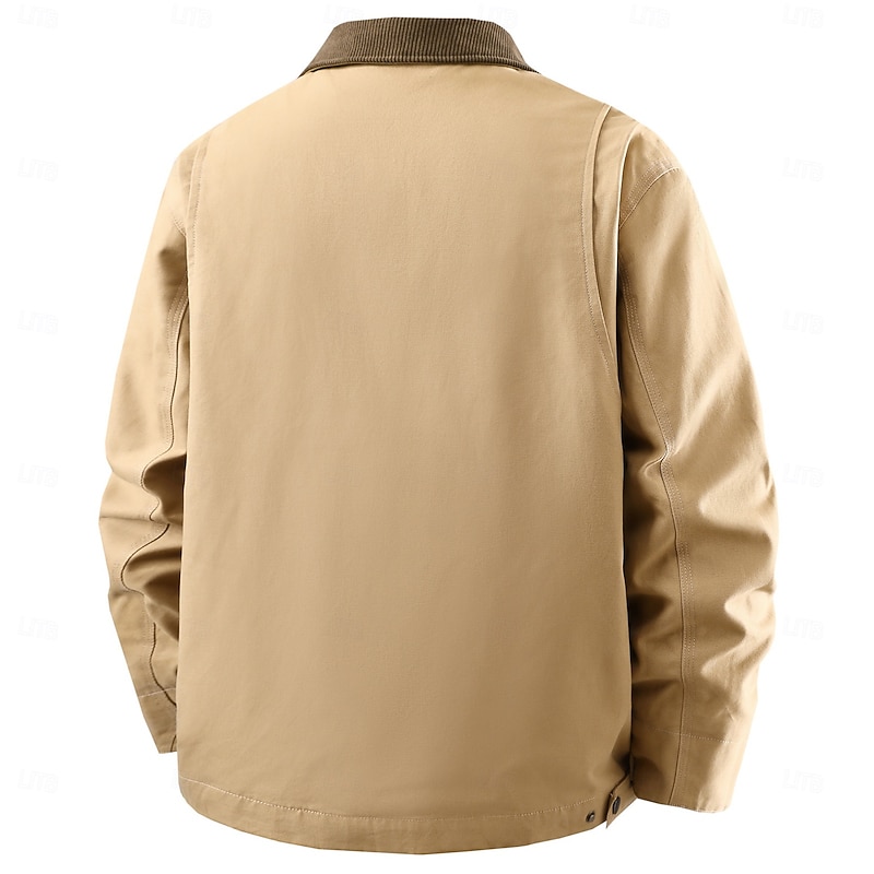 Men's Cotton Detroit Jacket Cargo Jacket Tactical Pocket Fall Solid Color Active Vintage Shirt Collar Regular Black Brown Khaki Jacket2