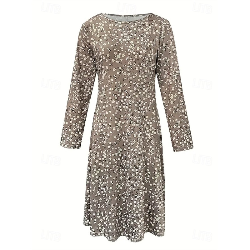 Women's Maxi Dress Fit And Flare Dress Vacation Casual Boho Party Daily Going out Regular Fit Floral Graphic Polka Dot Long Sleeve Crew Neck Black Light Brown Blue Purple Fall Winter2