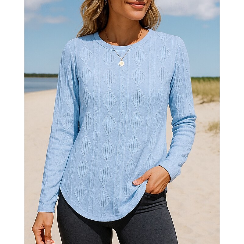 Women's Pullover Sweatshirt Casual Tops Hollow Long Sleeve Tee Tshirt Casual Athleisure Fall Solid Colored Breathable Outdoor Travel Sports Sportswear Activewear Black White Pink3