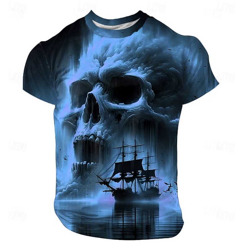 Halloween Men's Skull Optical Illusion 3D T Shirt Short Sleeve T shirt 3D Print Crew Neck Shirt Exaggerated Designer Horror Party Street Holiday Rust Red Yellow Blue Summer Spring All Seasons3