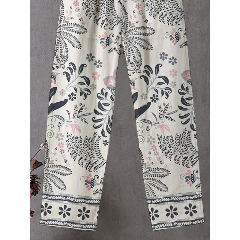 Women's Chinos Pants Trousers Streetwear Casual Full Length High Waist Floral Elastic Waist Print Breathability Comfortable Stretchy Vacation Street Daily Wear Beige Summer Spring Fall Regular Fit2