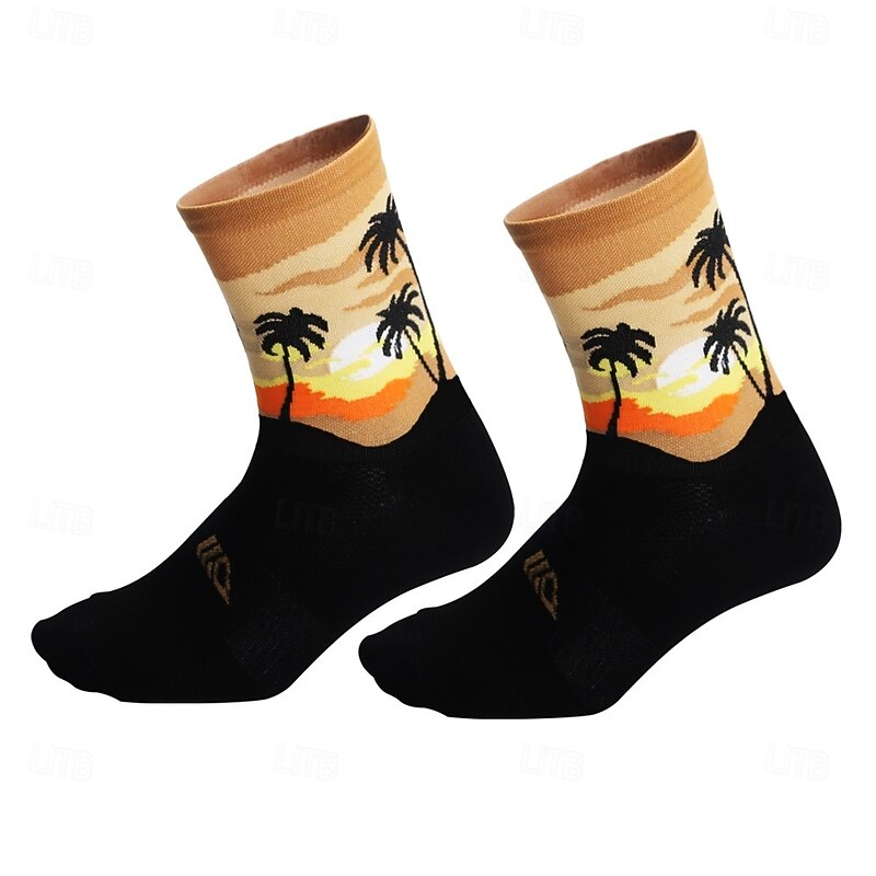 Socks Cycling Socks Bike Socks Sports Socks Athletic Socks Camping / Hiking Hiking Outdoor Exercise Bike / Cycling High Elasticity Comfortable Breathable 1 Pair Leaf Nature & Landscapes Letter3