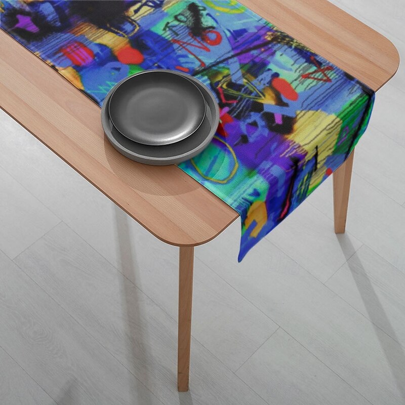 1PC Colorful Graffiti Table Runner Table Flag - Digital Printed Rectangular Tablecloth for Restaurant, Banquet, Party Decoration (33x180cm/13x70.5in)4