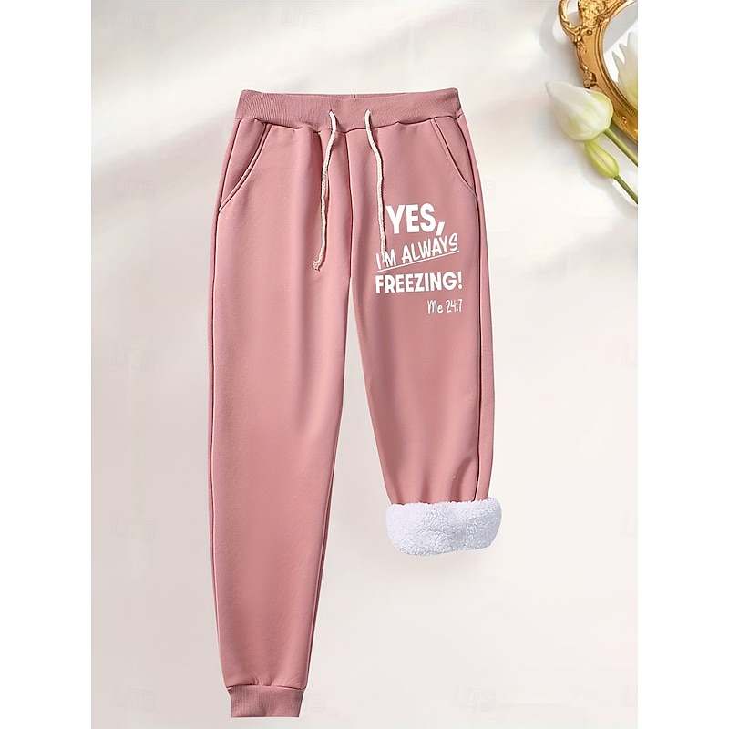 Women's Sweatpants Fleece Pants Down Pants Vintage Casual Full Length High Waist Graphic Letter Drawstring Micro-elastic Outdoor Home Daily Black Pink Red Blue Summer Spring Fall Regular Fit