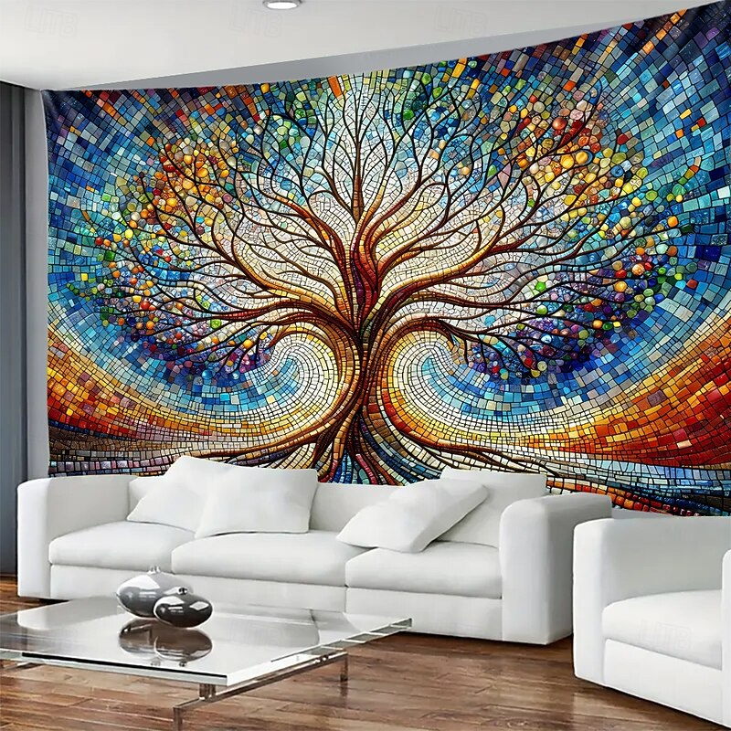 Tapestry Blanket Wall Hangings Stained Glass Tree of Life 3D Print Mystic Bedroom Living Room Dorm Home Decor2