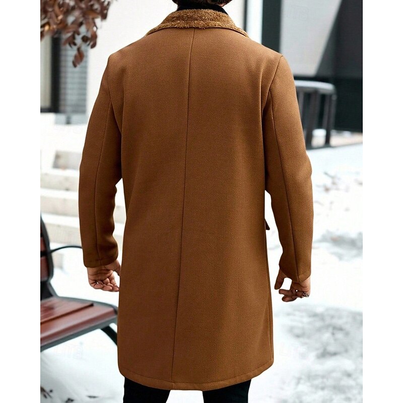 Men's Fleece Jacket Peacoat Trench Coat Vacation Daily Fall Winter Polyester Thermal Warm Outerwear Clothing Apparel Fashion Classic Plain Pocket Lapel Double Breasted2