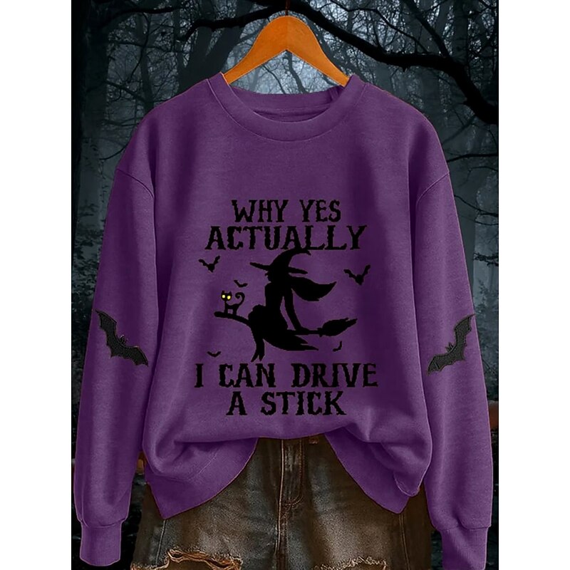 Halloween Women's Pullover Sweatshirt Witch Graphic Letter Fashion Casual Long Sleeve Crew Neck Regular Tops Street Dailywear Casual Print Black Red Purple Green Fall Winter4
