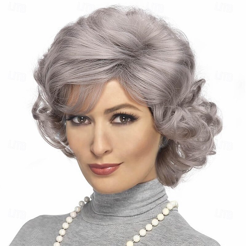 Old Lady Wig for Halloween Women Costume Grandma Wig with Side Part Synthetic Hair Granny for Daily Party Costume