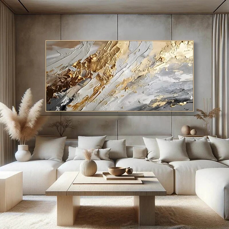 Gold Abstract Paitning on Canvas Textured Wall Art Gold Foil Painting Boho Wall Decor Bright painting Large Modern Art Living Room Art4