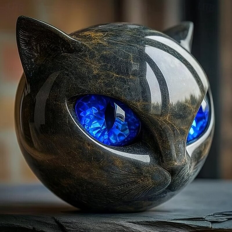 Luxury Black Cat Stone Sculpture Elegant Home Decor & Gift-Ready Art Piece4