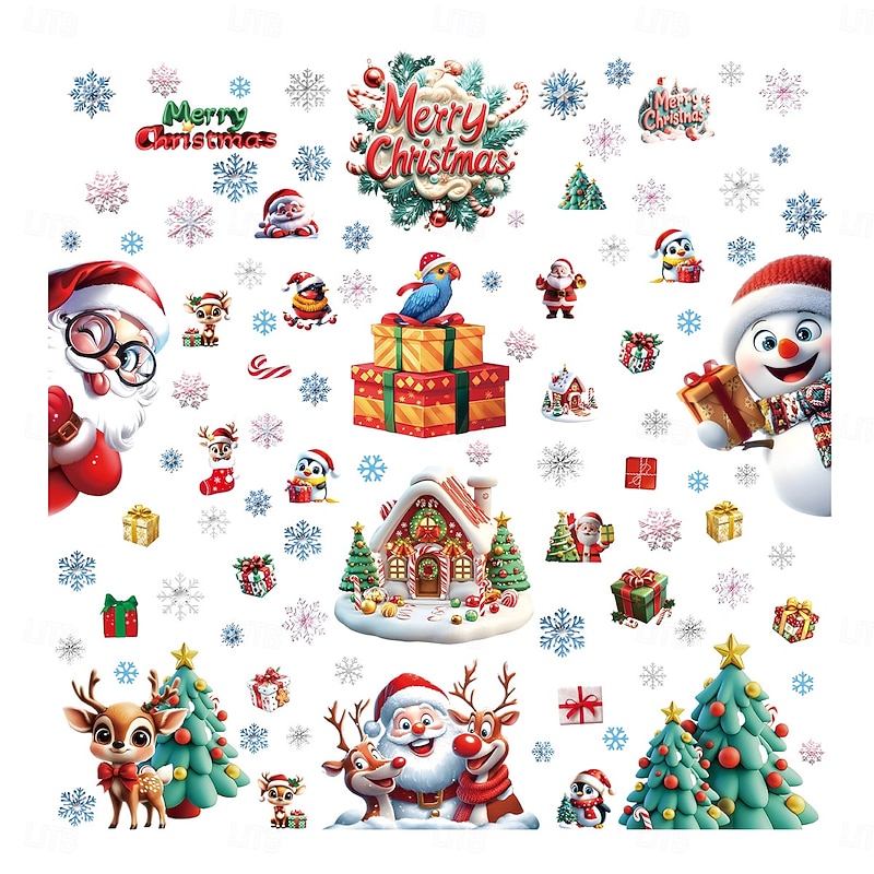 9 Sheets Christmas Window Cling Wall Sticker Decals Decorations, Gingerbread Men, Snowmen, Snowflakes & Santa Claus, Static Cling, Christmas Party Home & Store Decor2