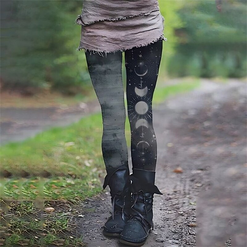 Women's Pants Trousers Leggings Cozy Leggings Streetwear Casual Full Length High Waist Graphic Prints Elastic Waist Print Breathability Comfortable Stretchy Vacation Street Daily Wear Black 1# Black2