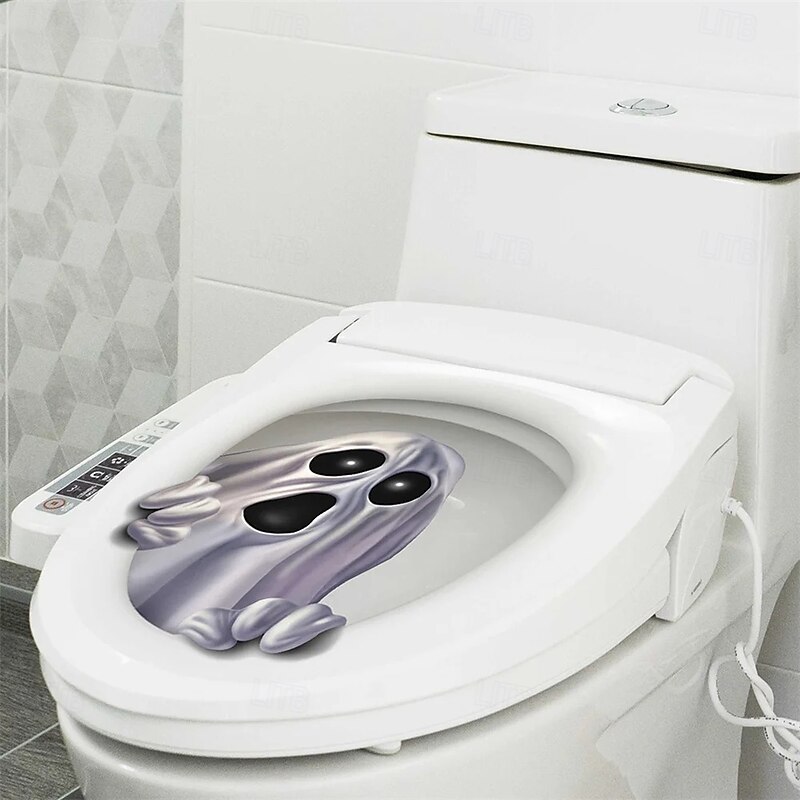 Halloween 3D Ghost Toilet Sticker – Creative Waterproof Bathroom Wall & Toilet Lid Decal4