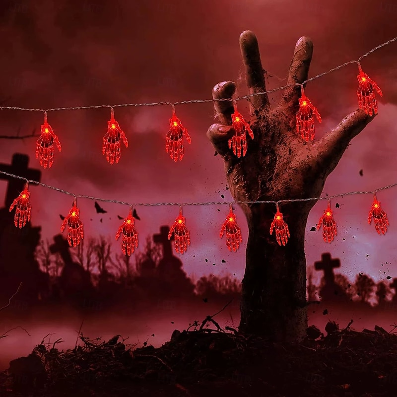 Outdoor Solar Powered Skeleton String Lights 7m 50LEDs Halloween Lanterns Courtyard Balcony Porch Fence Bar Horror Atmosphere Decoration2