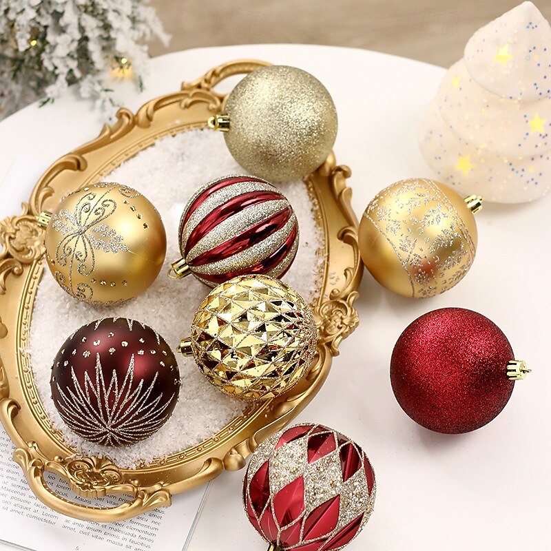 16pcs Christmas Tree Balls Baubles Ornaments, 8cm/3.15inch Xmas Decorations, Mixed Shape Painted Bauble Set for Holiday Tree Hanging4