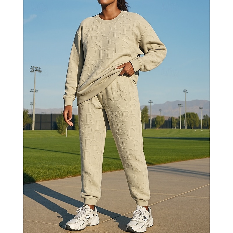 Women's Tracksuit Pullover Sweatshirt Sportswear Solid Colored Clothing Suit Fall Black White Outdoor Travel Sports High Waist Fashion Long Sleeve Sport Activewear Micro-elastic Regular Fit3