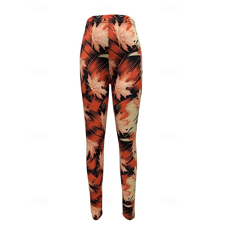 Women's Pants Trousers Leggings Cozy Leggings Streetwear Casual Full Length High Waist Leaf Elastic Waist Print Breathability Comfortable Stretchy Vacation Street Daily Wear Orange Summer Spring Fall3