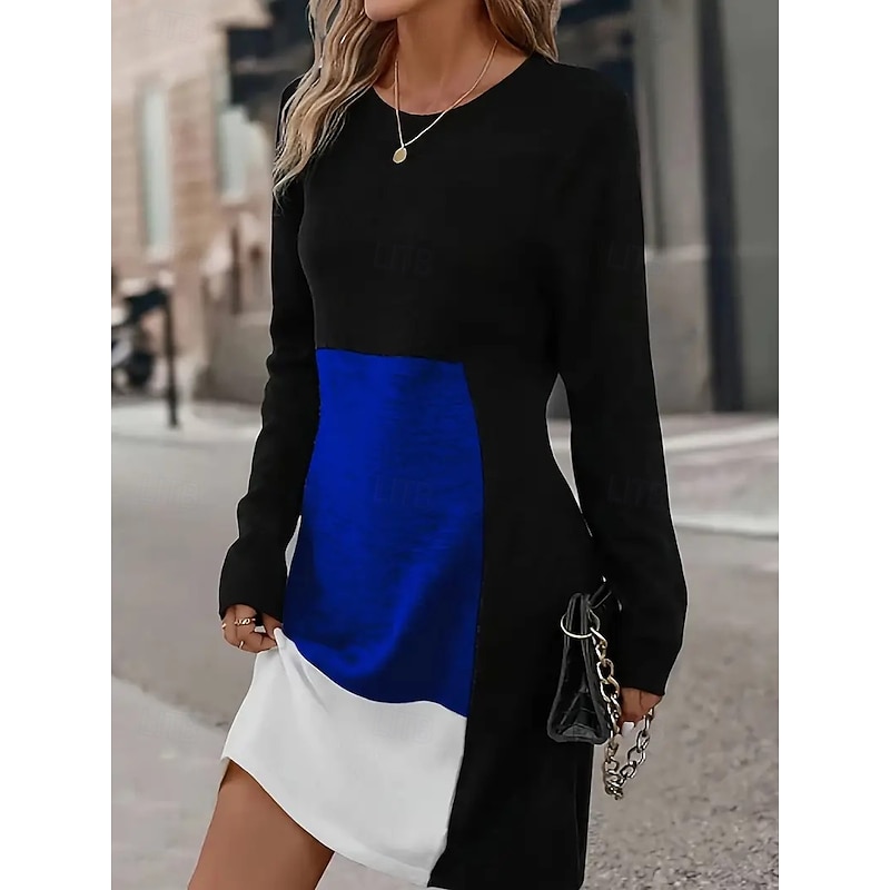 Women's Sweatshirt Dress Mini Dress Sheath Dress Party Casual Semi Formal Party Daily Cocktail Party RGraphic Geometric Color Block Long Sleeve Crew Neck Red Blue Gray Spring Fall Winter Autumn