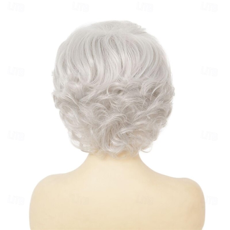 Grey Short Curly Wigs for Women Old Lady Wig with Bangs Natural Synthetic Heat Resistant Cosplay Daily Party Wigs4