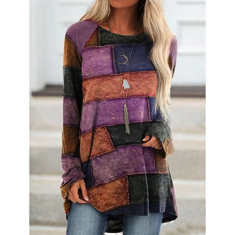 Women's T Shirt Floral Graphic Vintage Stylish Casual Long Sleeve Crew Neck Long Tops Daily Print Blue Purple Brown Spring Fall3