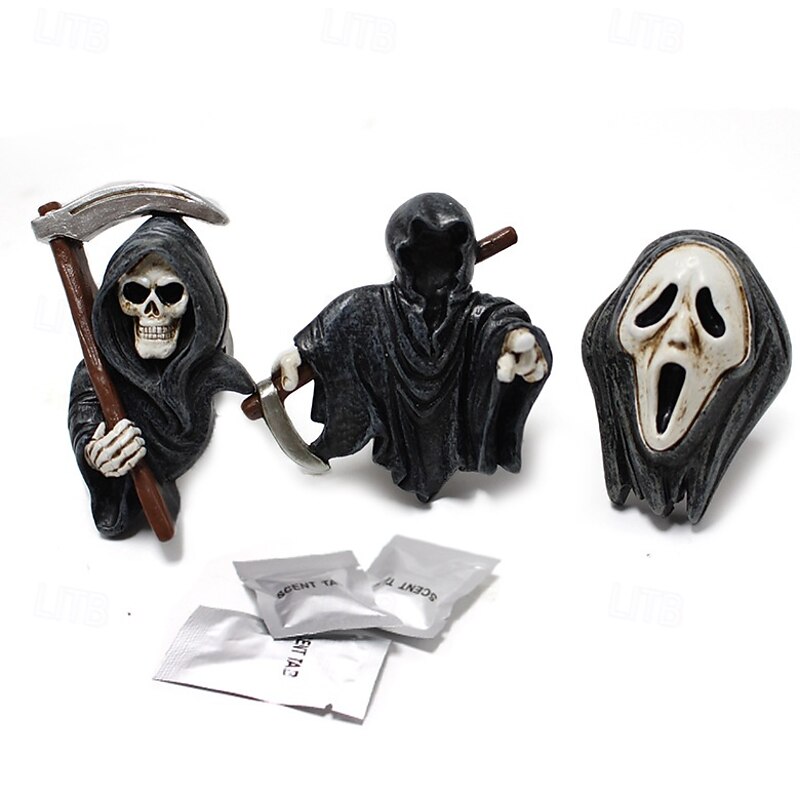 3pcs Halloween Grim Reaper Car Air Freshener Reaper Vent Clip Decoration with Long-Lasting Peach Scent, Spooky Auto Interior Ornament3