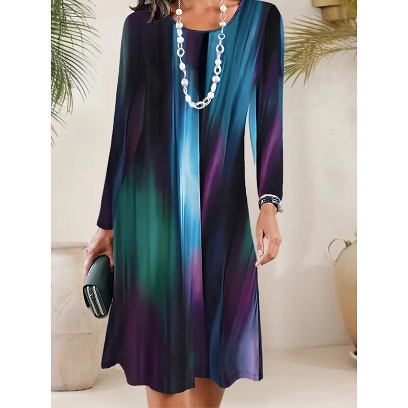 Women's Mini Dress T Shirt Dress Tee Dress A Line Dress Vacation Casual Daily Date Regular Fit Ombre Graphic Abstract Long Sleeve Crew Neck Pink Blue Summer Spring Fall Winter