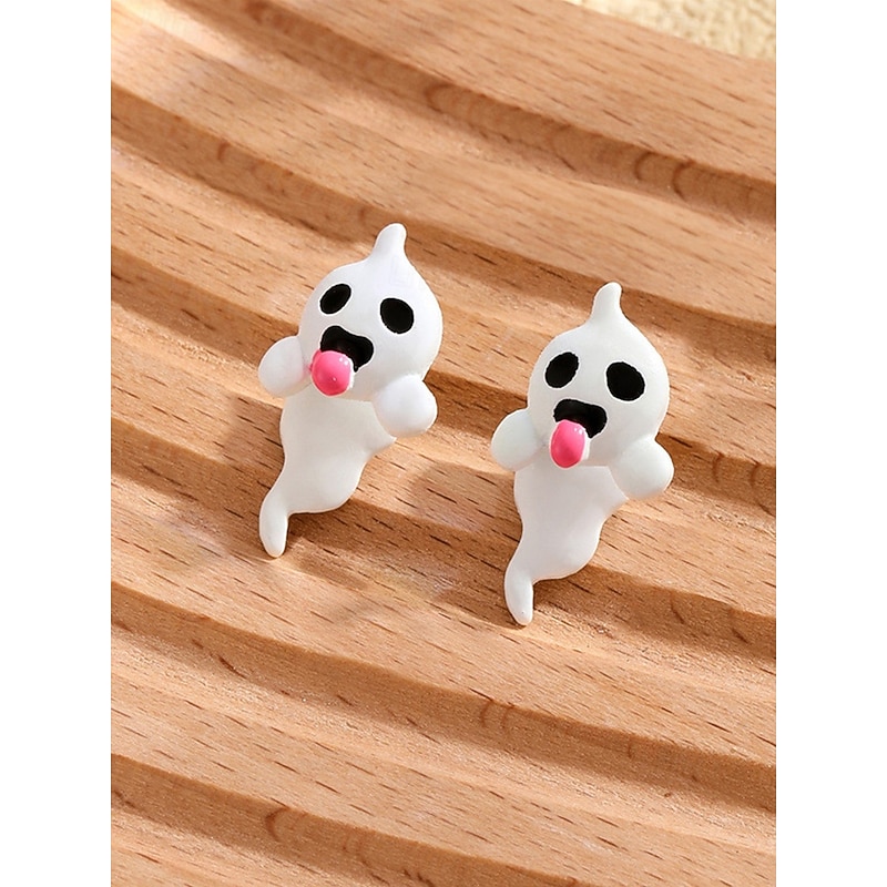 Women's Glow-in-the-Dark Ghost Earrings – Cute Resin Ghost Design with Pink Tongue, Perfect for Halloween Parties and Costume Accessories4
