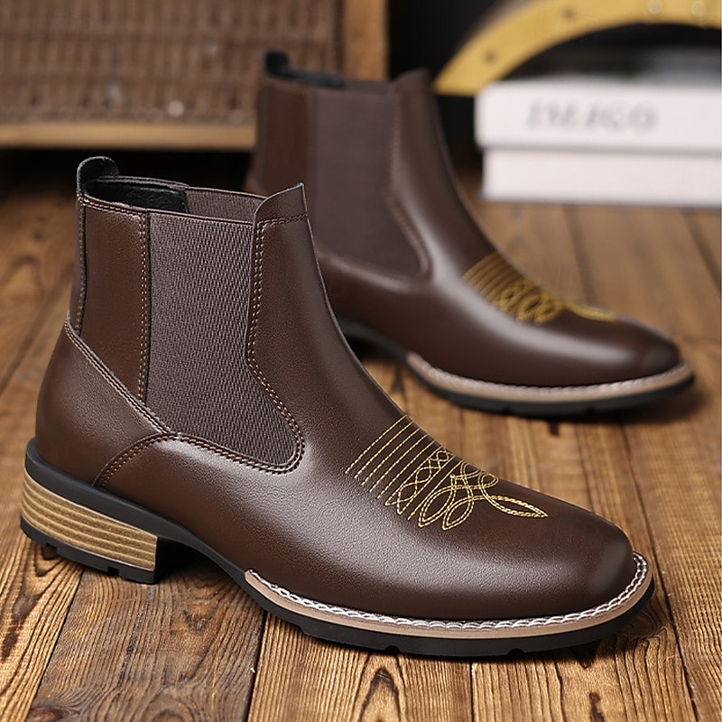 Men's Brown Chelsea Boots with Western Stitch Detailing – Stylish Ankle Boots for Fall Outfits, Country Weddings and Casual Business Wear4