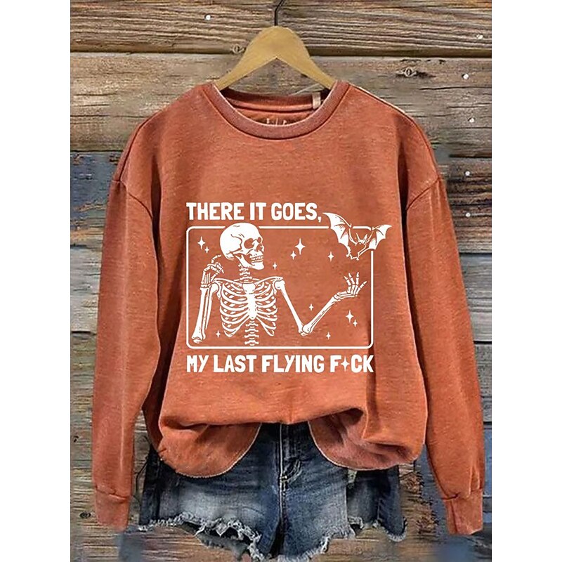 Halloween Women's Pullover Sweatshirt Skulls Graphic Fashion Casual Long Sleeve Crew Neck Regular Tops Street Dailywear Casual Print Black White Pink Blue Orange Fall Winter