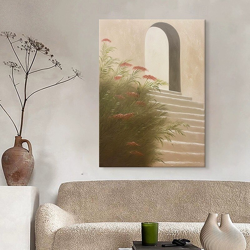 Handmade Oil Painting Canvas Wall Art Decoration Abstract Wabi-Sabi Style Fresh and Light Green Plants Landscape for Home Decor Rolled Frameless Unstretched Painting2